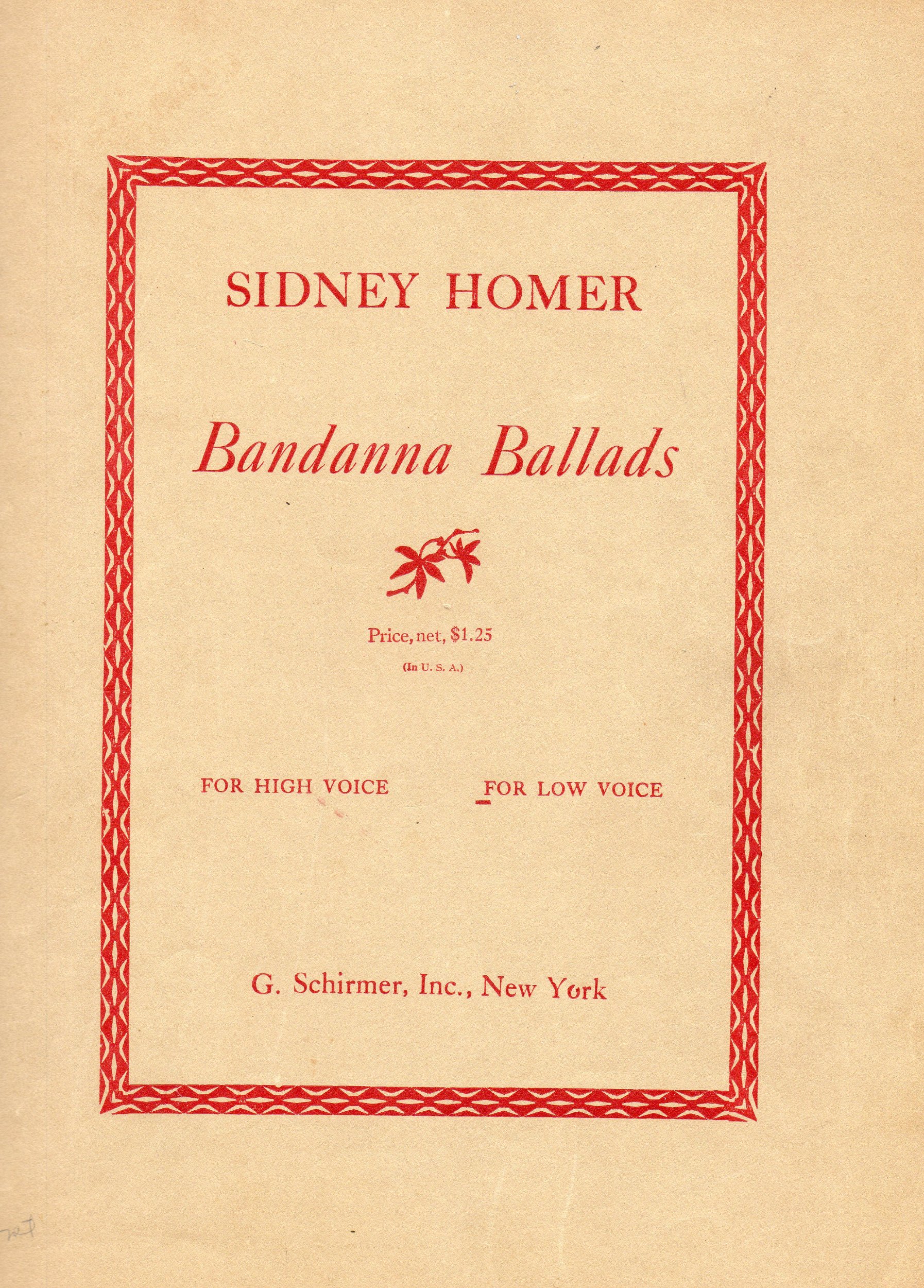 Antique Vocal Sheet Music: BANDANNA BALLADS, Five Songs for LOW